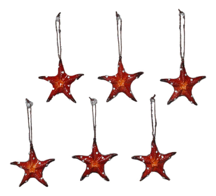 ebros gift Set Of 6 Red Starfish Sea Stars Ocean Marine Wall Hanging Decor Tree Ornaments
