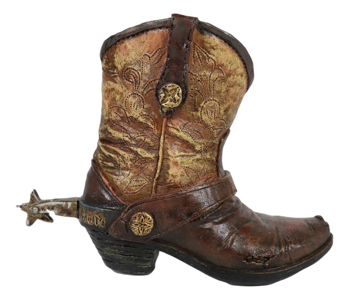 Ebros Gift Set Of 6 Rustic Western Tooled Leather Finish Cowboy Boots Miniature Figurines