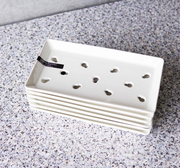 Ebros Gift Set Of 6 White Japanese Neta Zara Ceramic Sushi Case Chef Drip Plate 8.75"X4.75"