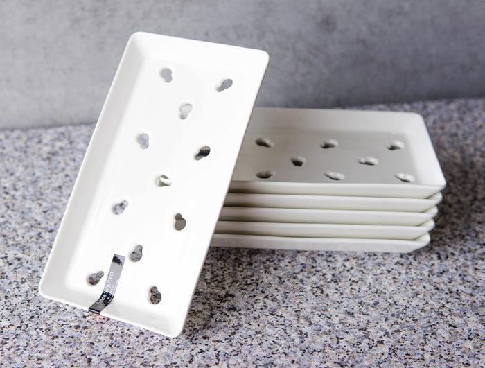 ebros gift Set of 6 White Japanese Neta Zara Ceramic Sushi Case Chef Drip Plate 8.75"X4.75"