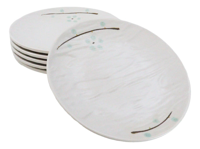 ebros gift Set Of 6 Yukino Hana Snowflakes Melamine Appetizer Dessert Salad Round Plates 7"