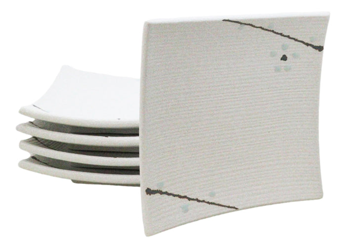 ebros gift Set Of 6 Yukino Hana Snowflakes Square Appetizer Dessert Salad Ceramic Plates