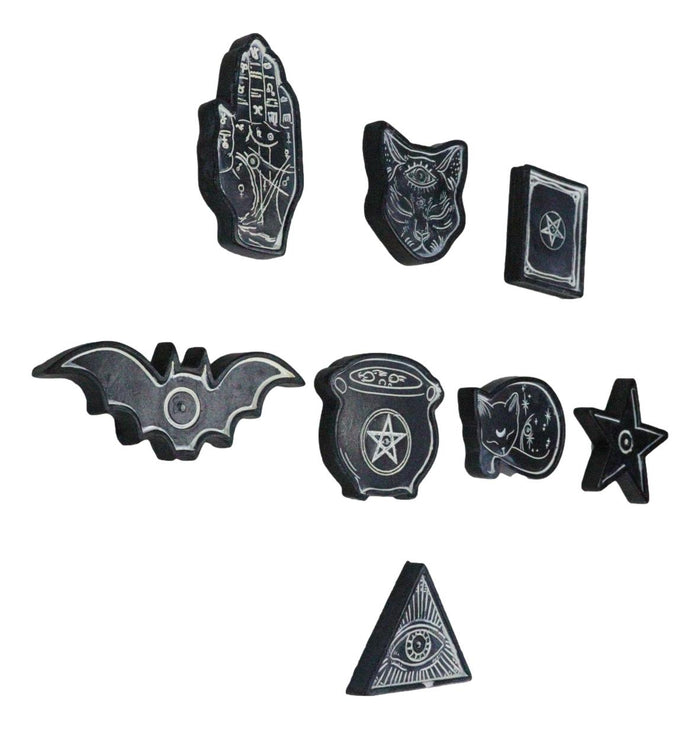 Ebros Gift Set Of 8 Wicca Pentagram Evil Eye Hamsa Cats Bat Cauldron Incense Stick Holders