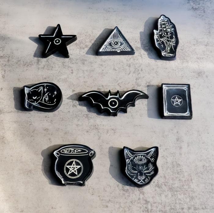 ebros gift Set Of 8 Wicca Pentagram Evil Eye Hamsa Cats Bat Cauldron Incense Stick Holders