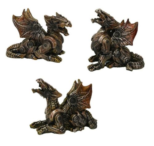 ebros gift Set Of Three Steampunk Mechanical Robotic Cyborg Winged Dragon Figurine