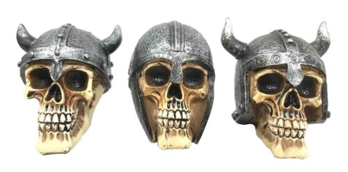 Ebros Gift Set Of Three Viking Warlords Skull With Battle Helmets Figurine Norse Mythology