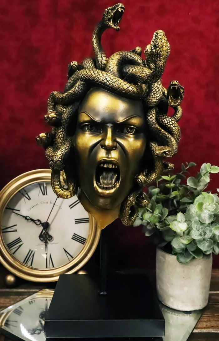 ebros gift Severed Head Greek Goddess Medusa With Venom Snakes Hair On Pole Stand Figurine
