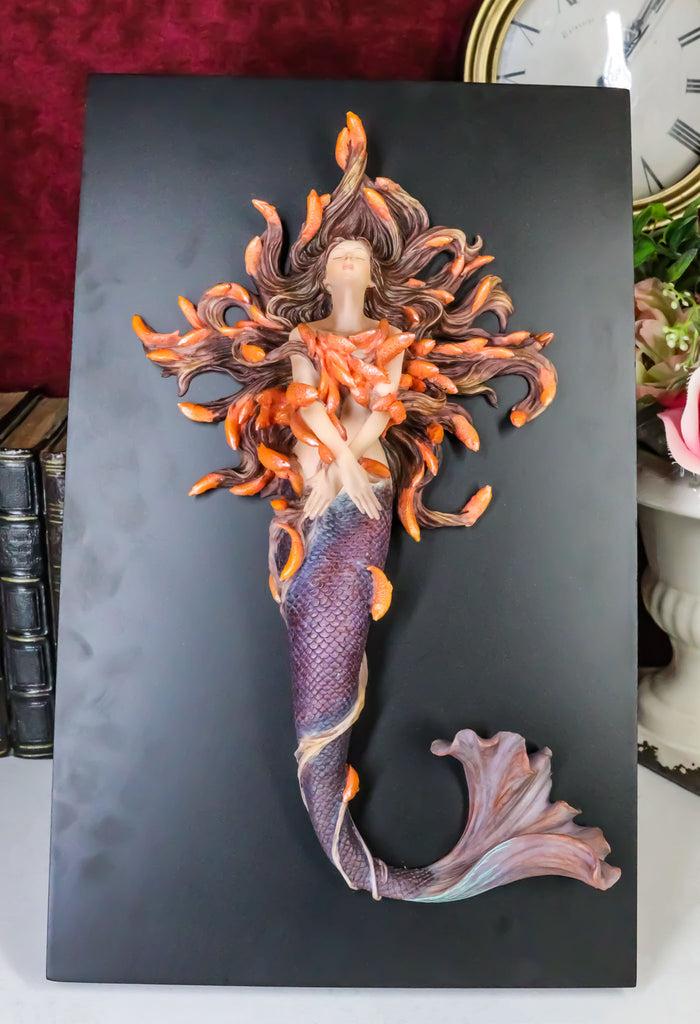 ebros gift Sheila Wolk Metamorphosis Statue Mermaid With Goldfish Hair Easel Back Plaque