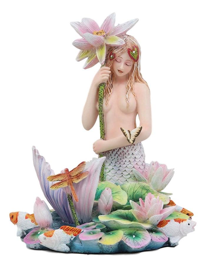 Ebros Gift Sheila Wolk Rainbow Pool Mermaid By Butterfly Dragonfly And Koi Fishes Statue