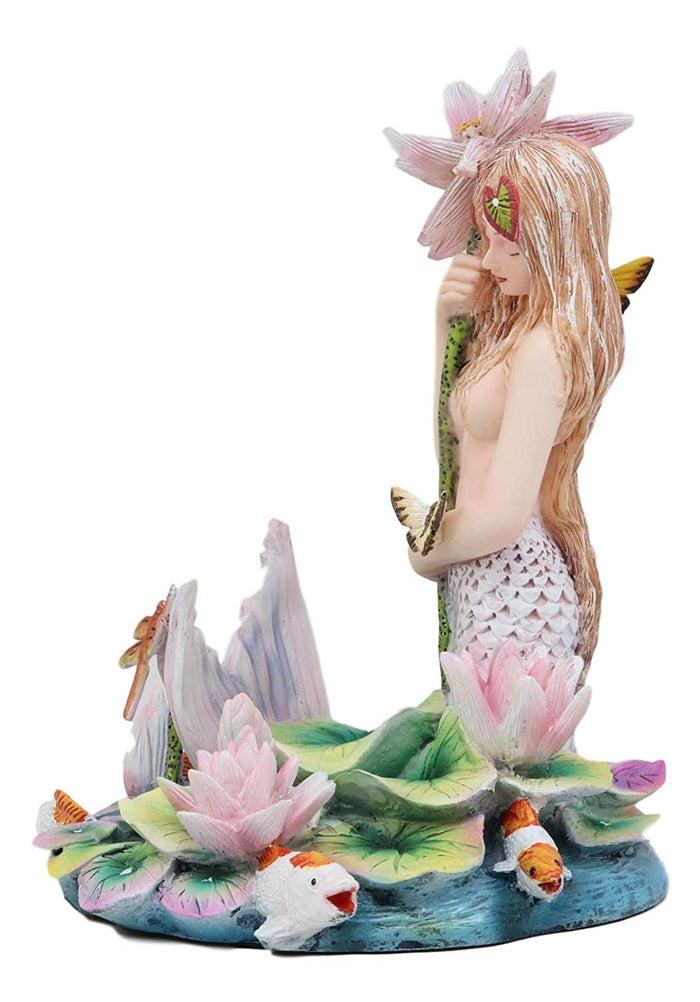 Ebros Gift Sheila Wolk Rainbow Pool Mermaid By Butterfly Dragonfly And Koi Fishes Statue