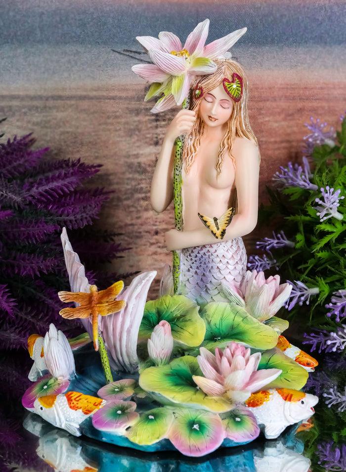 ebros gift Sheila Wolk Rainbow Pool Mermaid By Butterfly Dragonfly And Koi Fishes Statue