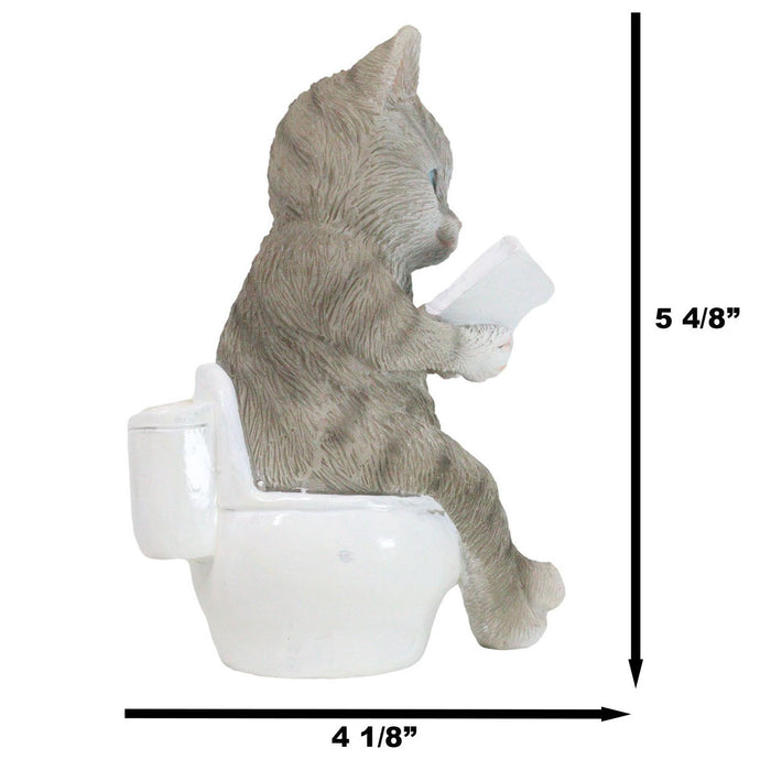 Ebros Gift Shorthair Grey Cat Kitten Bookworm With Book Sitting On Toilet Potty Figurine