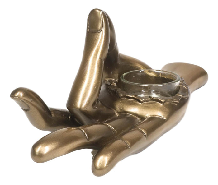 Ebros Gift Shunya Mudra Buddha Palm Votive Candle Holder Figurine 9.25"L Yoga Meditation