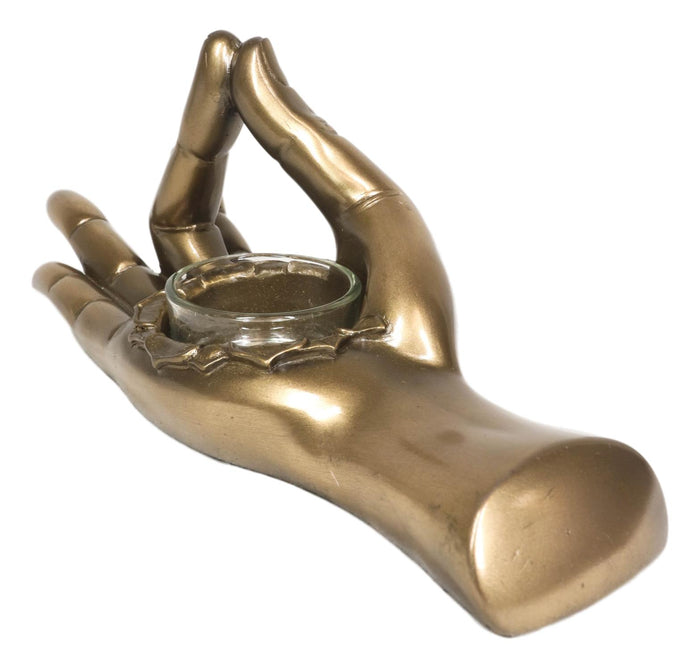 Ebros Gift Shunya Mudra Buddha Palm Votive Candle Holder Figurine 9.25"L Yoga Meditation