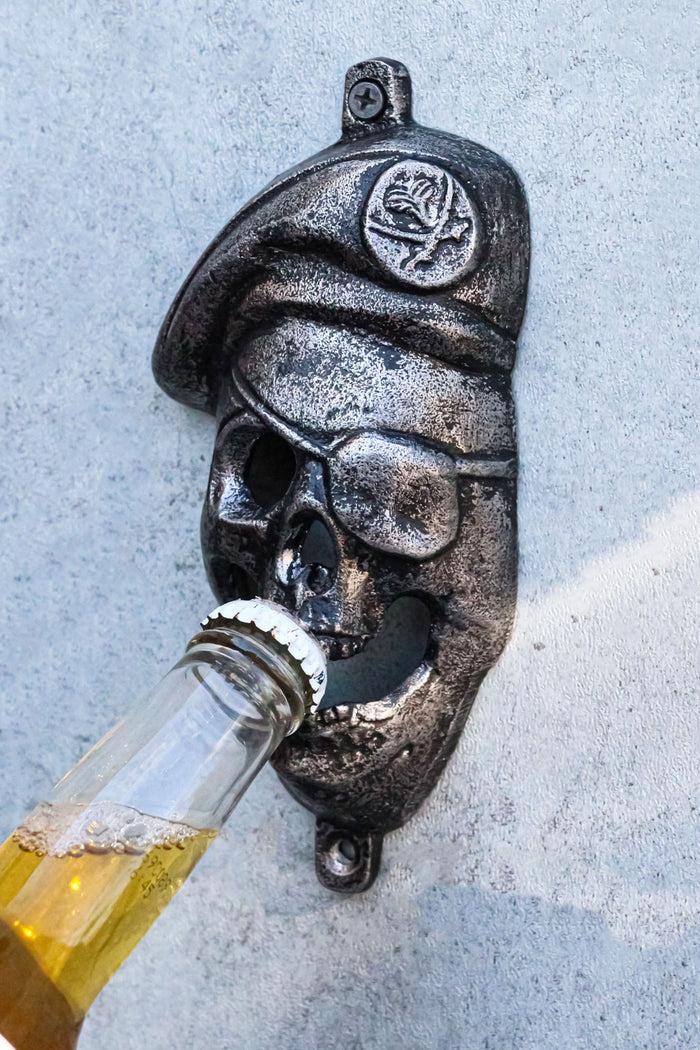 ebros gift Silver Bone Chilling Pirate Buccaneer Skull Skeleton Wall Beer Bottle Cap Opener