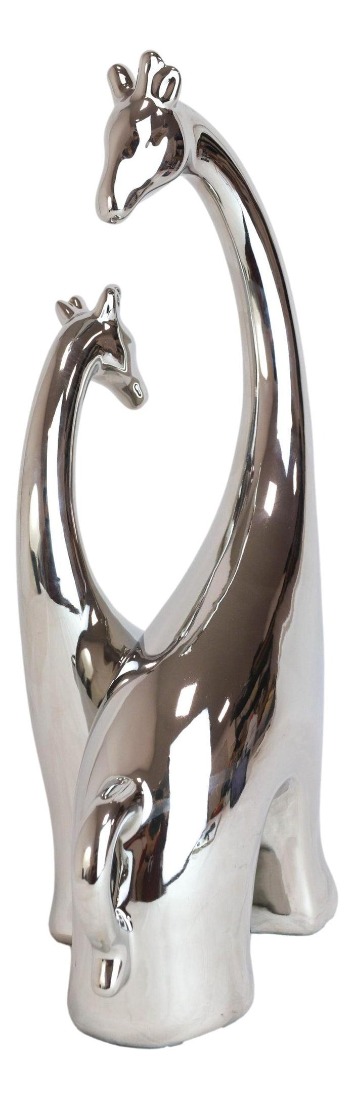 Ebros Gift Silver Ceramic Modern Chic Pop Art Giraffe Mother And Calf Silhouette Sculpture