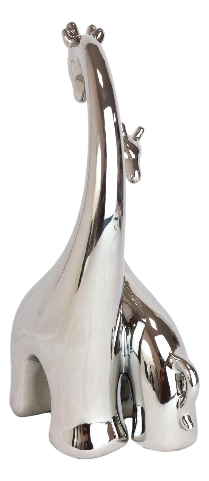 Ebros Gift Silver Ceramic Modern Chic Pop Art Giraffe Mother And Calf Silhouette Sculpture