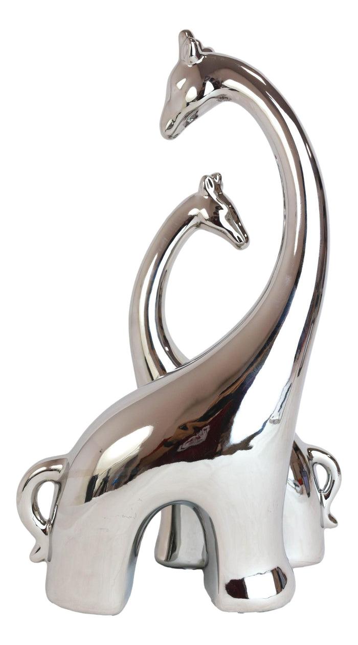 Ebros Gift Silver Ceramic Modern Chic Pop Art Giraffe Mother And Calf Silhouette Sculpture
