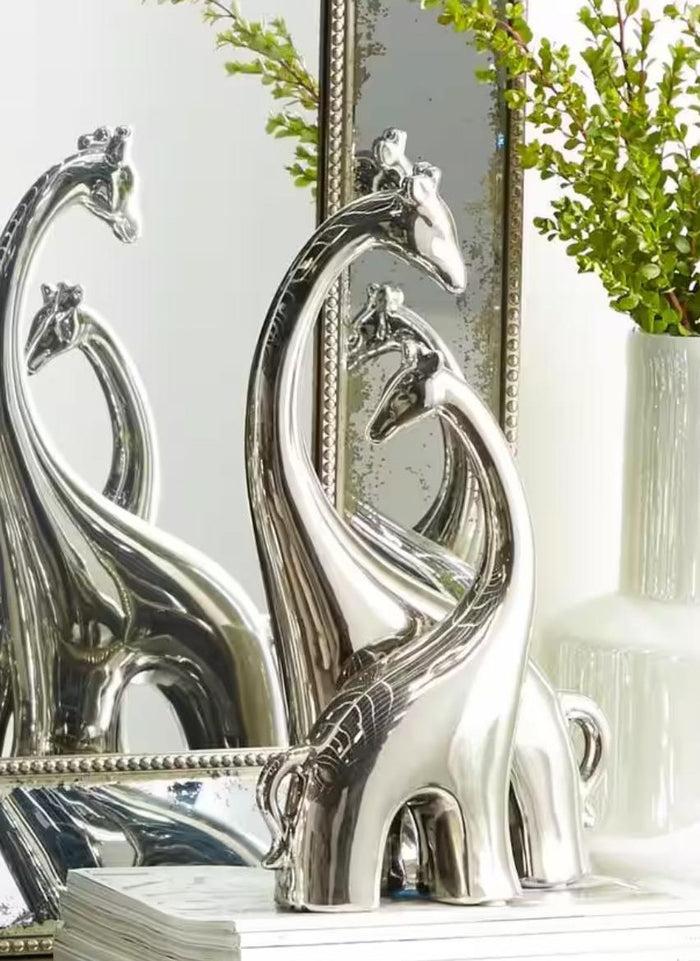 ebros gift Silver Ceramic Modern Chic Pop Art Giraffe Mother And Calf Silhouette Sculpture