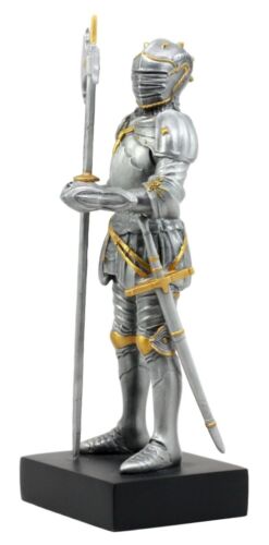Ebros Gift Silver & Gold Italian Knight Figurine 9"H Medieval Suit Of Armor Battle Axeman