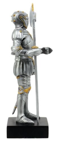 Ebros Gift Silver & Gold Italian Knight Figurine 9"H Medieval Suit Of Armor Battle Axeman