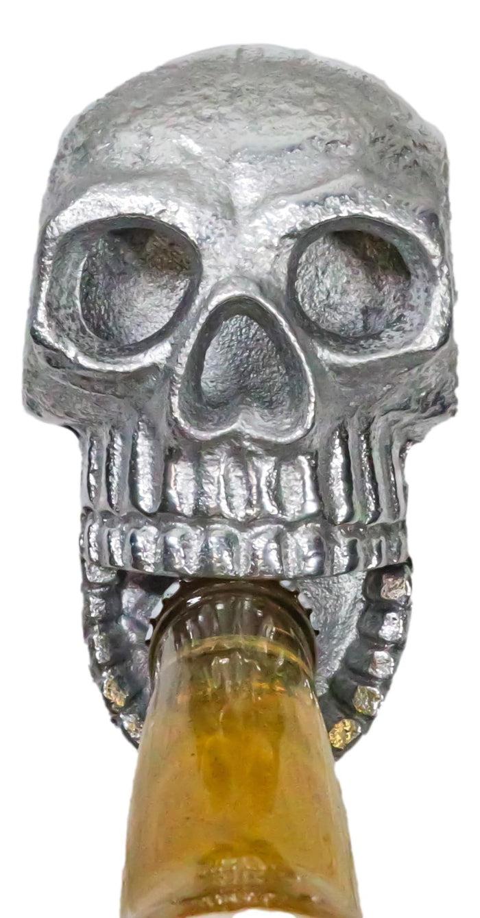 ebros gift Silver Metal Bone Chilling Grinning Skull Skeleton Wall Beer Bottle Cap Opener