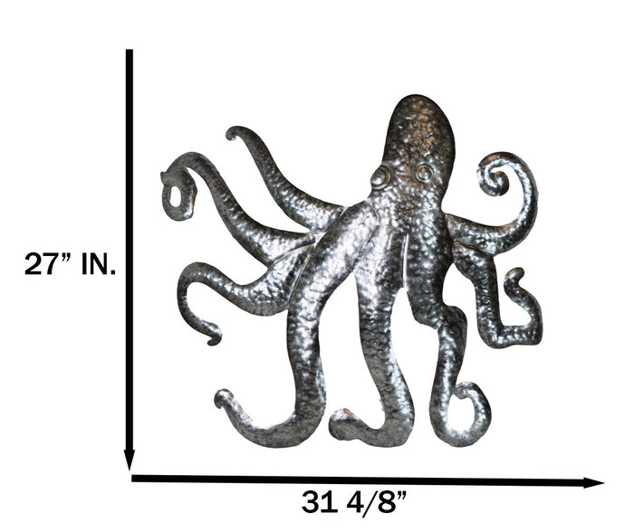 Ebros Gift Silver Nautical Marine Deep Sea Octopus Tentacles Metal Wall Decor Plaque 31"L