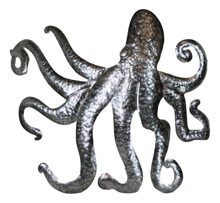 Ebros Gift Silver Nautical Marine Deep Sea Octopus Tentacles Metal Wall Decor Plaque 31"L