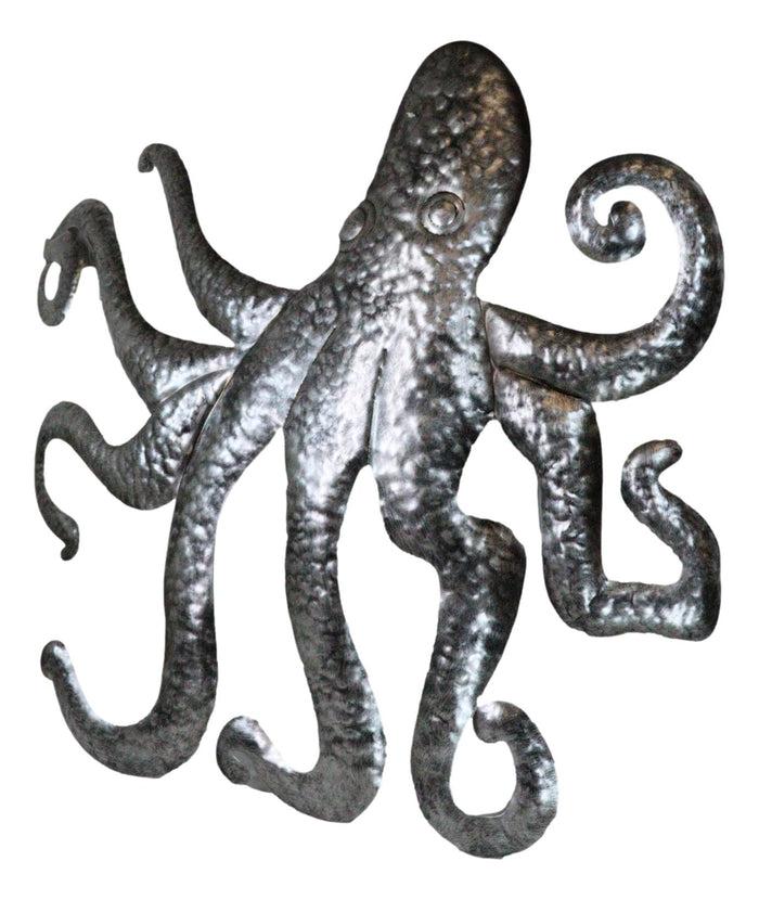 Ebros Gift Silver Nautical Marine Deep Sea Octopus Tentacles Metal Wall Decor Plaque 31"L