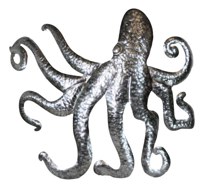 ebros gift Silver Nautical Marine Deep Sea Octopus Tentacles Metal Wall Decor Plaque 31"L