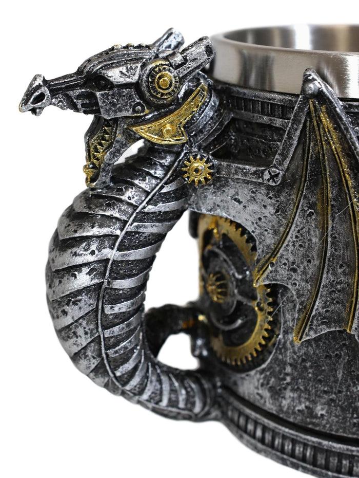 Ebros Gift Silver Surfer Steampunk Cyborg Robotic Dragon Beer Stein Tankard Coffee Cup Mug