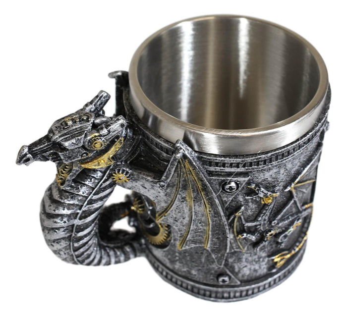 Ebros Gift Silver Surfer Steampunk Cyborg Robotic Dragon Beer Stein Tankard Coffee Cup Mug