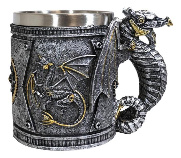 Ebros Gift Silver Surfer Steampunk Cyborg Robotic Dragon Beer Stein Tankard Coffee Cup Mug