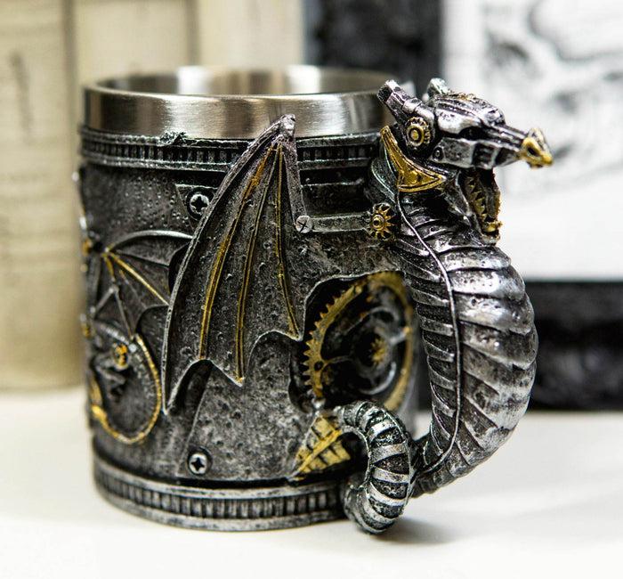 ebros gift Silver Surfer Steampunk Cyborg Robotic Dragon Beer Stein Tankard Coffee Cup Mug