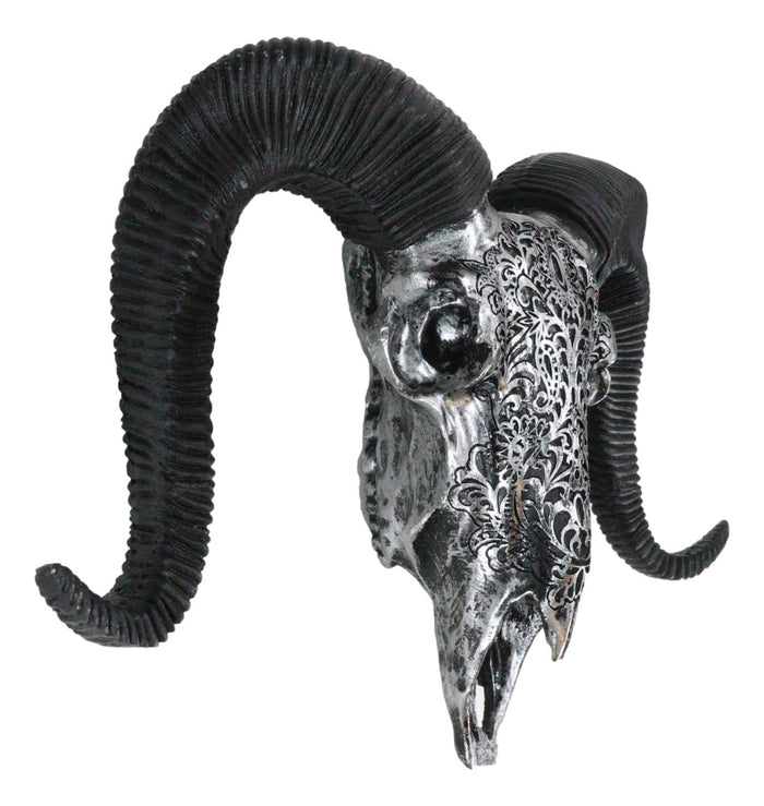 Ebros Gift Silver Tribal Floral Vines Tooled Filigree Corsican Ram Cow Skull Wall Decor