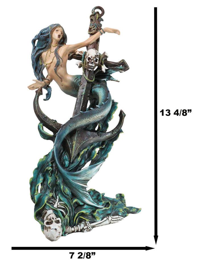 Ebros Gift Siren Mermaid Holding Ship Anchor With Skulls On Ocean Waves Home Decor Figurine