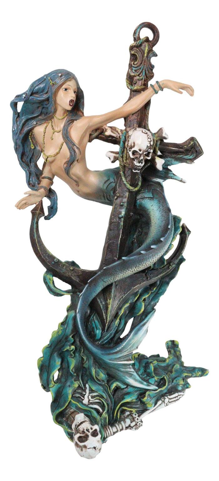 Ebros Gift Siren Mermaid Holding Ship Anchor With Skulls On Ocean Waves Home Decor Figurine