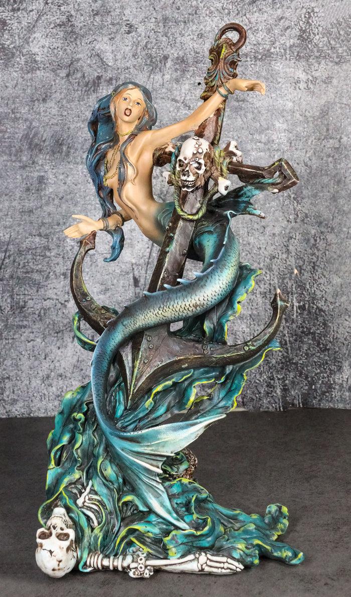 ebros gift Siren Mermaid Holding Ship Anchor with Skulls On Ocean Waves Home Decor Figurine