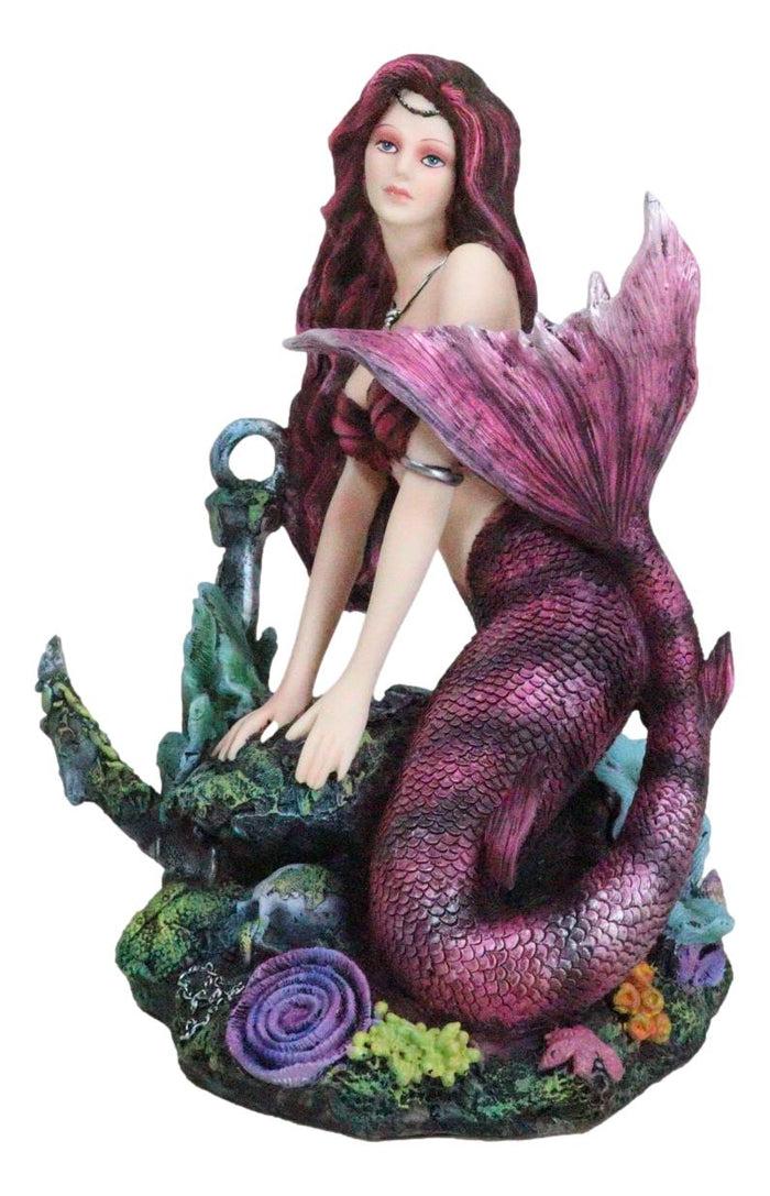 Ebros Gift Siren Mermaid Sitting By Sunken Ship Anchor Skull Corals Ocean Graveyard Statue