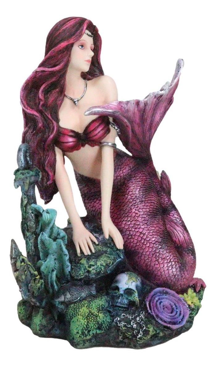 Ebros Gift Siren Mermaid Sitting By Sunken Ship Anchor Skull Corals Ocean Graveyard Statue