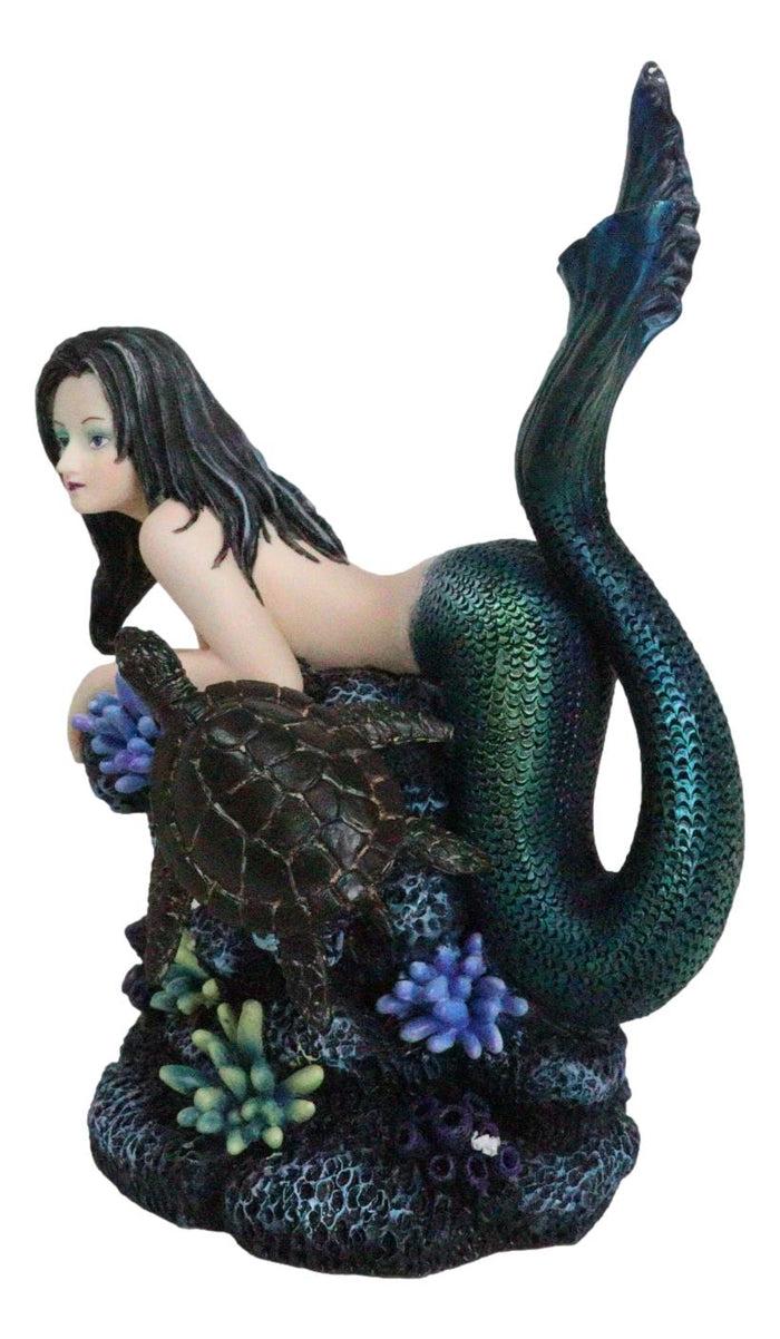 Ebros Gift Siren Mermaid With Iridescent Tail And Turtle Companion By Coral Rocks Statue