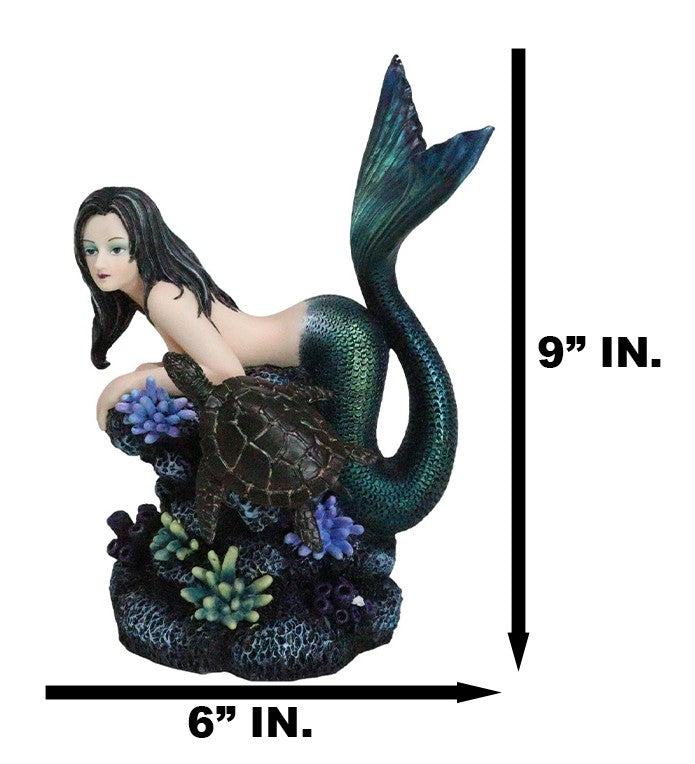 Ebros Gift Siren Mermaid With Iridescent Tail And Turtle Companion By Coral Rocks Statue