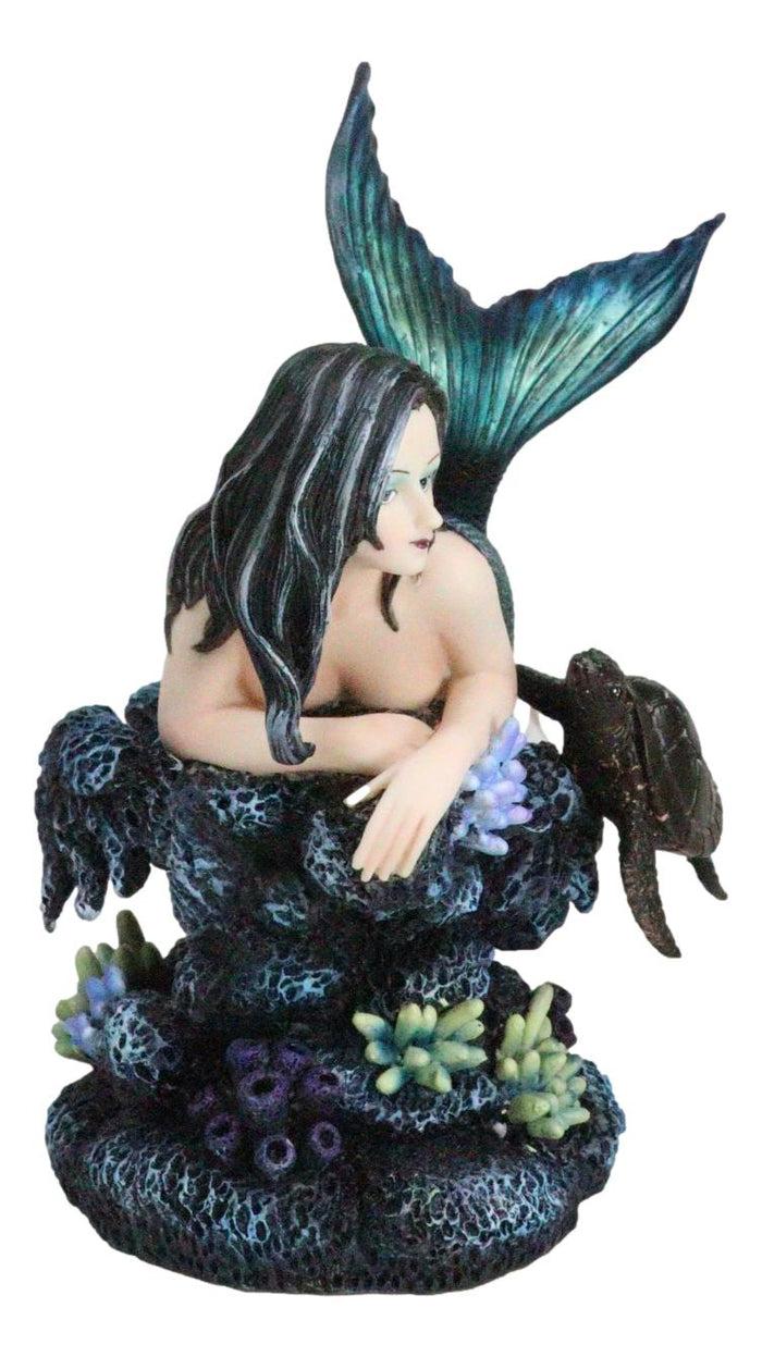 Ebros Gift Siren Mermaid With Iridescent Tail And Turtle Companion By Coral Rocks Statue