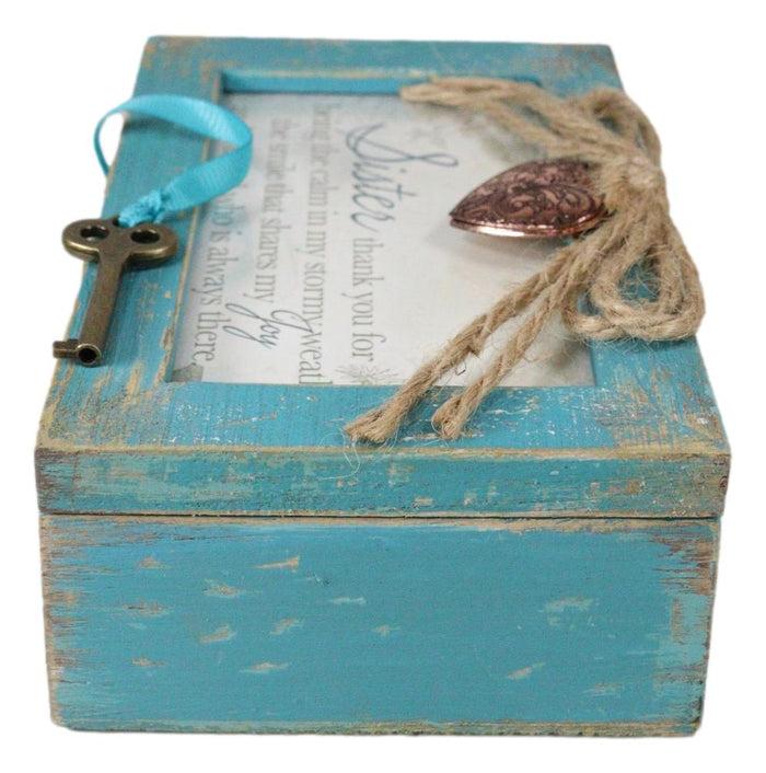 Ebros Gift Sister Thank You Calm And Joy Locket Heart Teal Wood Musical Trinket Box 4"X6"