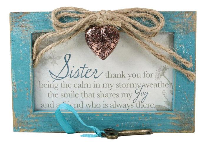 Ebros Gift Sister Thank You Calm And Joy Locket Heart Teal Wood Musical Trinket Box 4"X6"