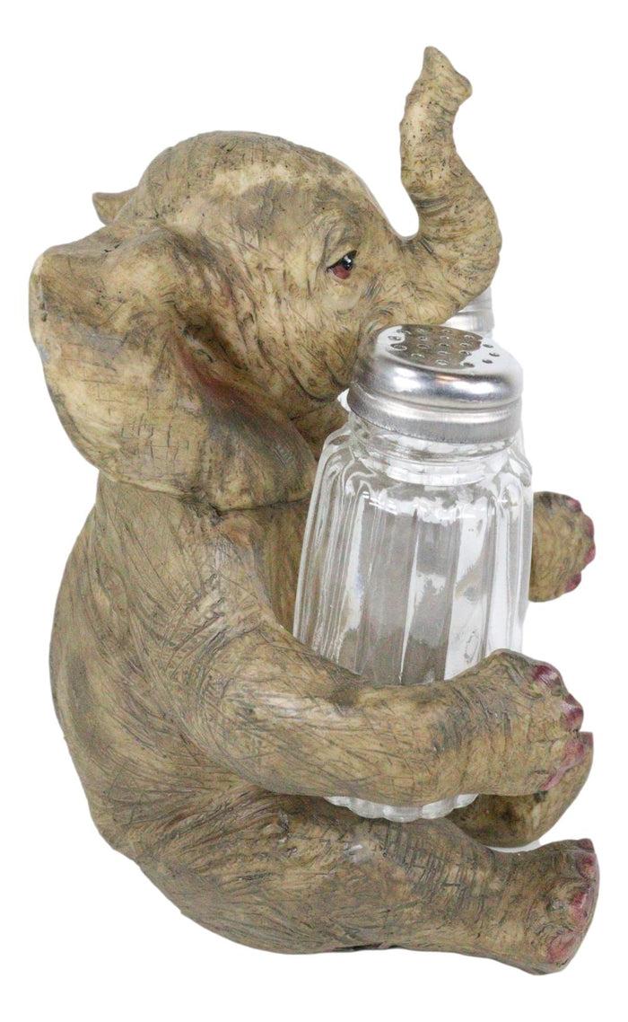 Ebros Gift Sitting African Safari Bush Elephant With Trunk Up Salt Pepper Shakers Holder