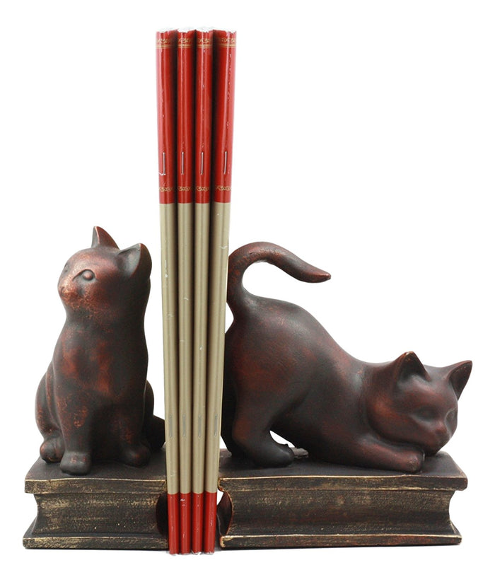 Ebros Gift Sitting And Crouching Feline Cat Resin Bookends 7" Tall Abstract Cat Statue Set