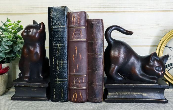 Ebros Gift Sitting And Crouching Feline Cat Resin Bookends 7" Tall Abstract Cat Statue Set