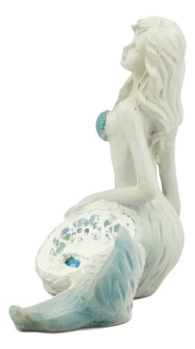 Ebros Gift Sitting Baby Blue Mermaid Statue Decor With Mosaic Crushed Glass Tail 4.75"H