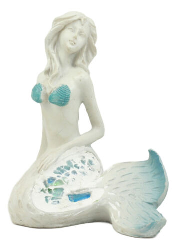 Ebros Gift Sitting Baby Blue Mermaid Statue Decor With Mosaic Crushed Glass Tail 4.75"H